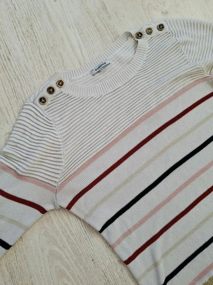 Blusa/suéter de mujer a rayas blanco/dorado/rosa/burdeos/negro Bonobo Estilo marinero chic - Talla M – photo 5